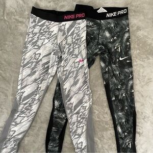 Nike Pro Girls XL Athletic Leggings Set 2 Pack Mesh Calves Dri-FIT Grey Black